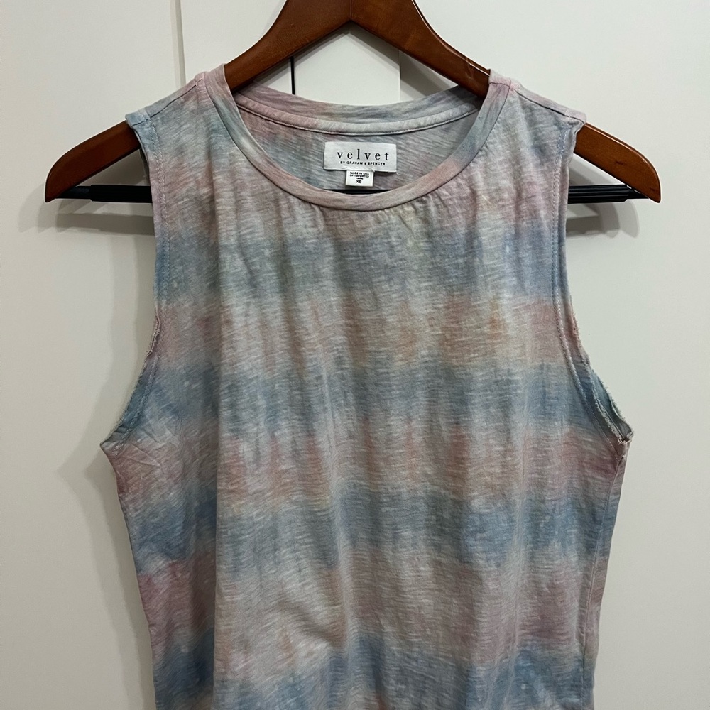Pink and blue XS tie dye cropped cotton sleeveless tee shirt